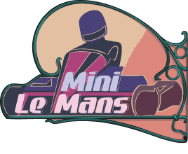 Mini Le Mans logo featuring a go-kart racer