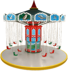 Colorful Grand Balançoire carousel swing ride at indoor theme park