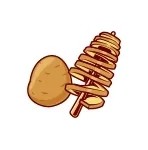 Cartoon-style spiral potato fries snack with fresh potato next to it