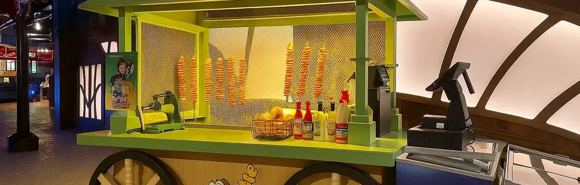 Freshly made potato twister snack cart at Trocadero