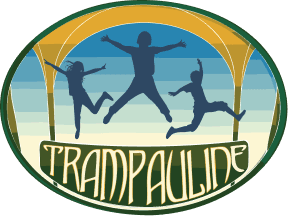 Trampauline logo with kids jumping on a trampoline