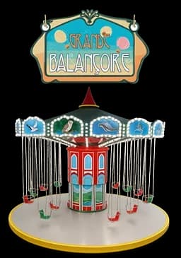 Colorful Grand Balançoire carousel swing ride at indoor theme park